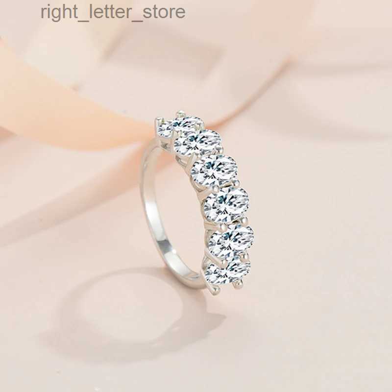 With Side Stones NeeTim Full D Color Oval Moissanite Rings for Women Sparkling 6 Stones Diamond with Certificate 925 Sterling Sliver Wedding Ring YQ23