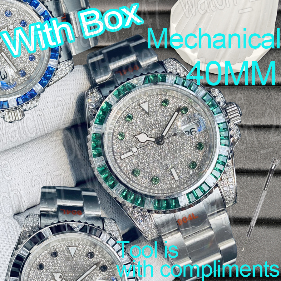 Fashion rainbow watch iced out watches diamond watches 40mm toplevel 316 Refined steel watchband crystal dial Automatic watches Luminous Waterproof Wristwatch