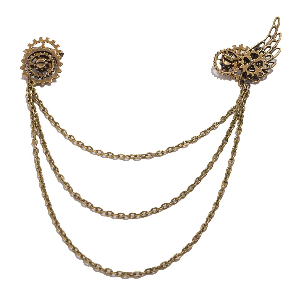 Pins Brooches Brooches Vintage Bronze Unisex Women Men Gear Clock Chain Breast-pins Steampunk Accessories 231208