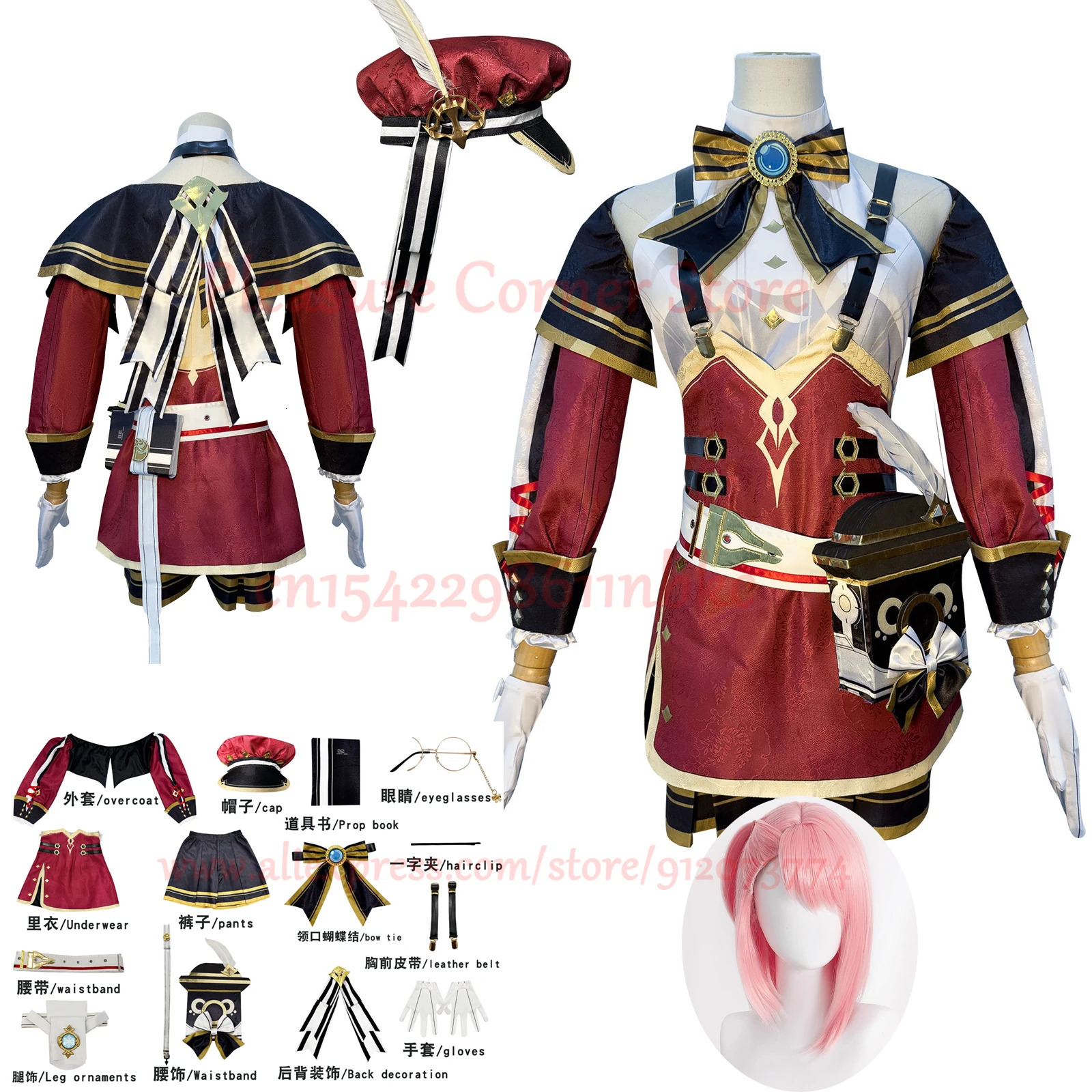 Anime Costumes Game Genshin Impact Charlotte Cosplay Costume Full Set Uniform Outfit Cosplay Charlotte Costume With Hat XS3XL In Stock 231208