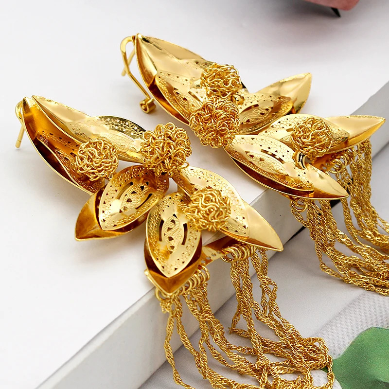 Dangle Chandelier Dangle Drop Earrings Nigerian Big Flower Tassel Hanging Earring Fashion Wedding Engagement Jewelry 231208