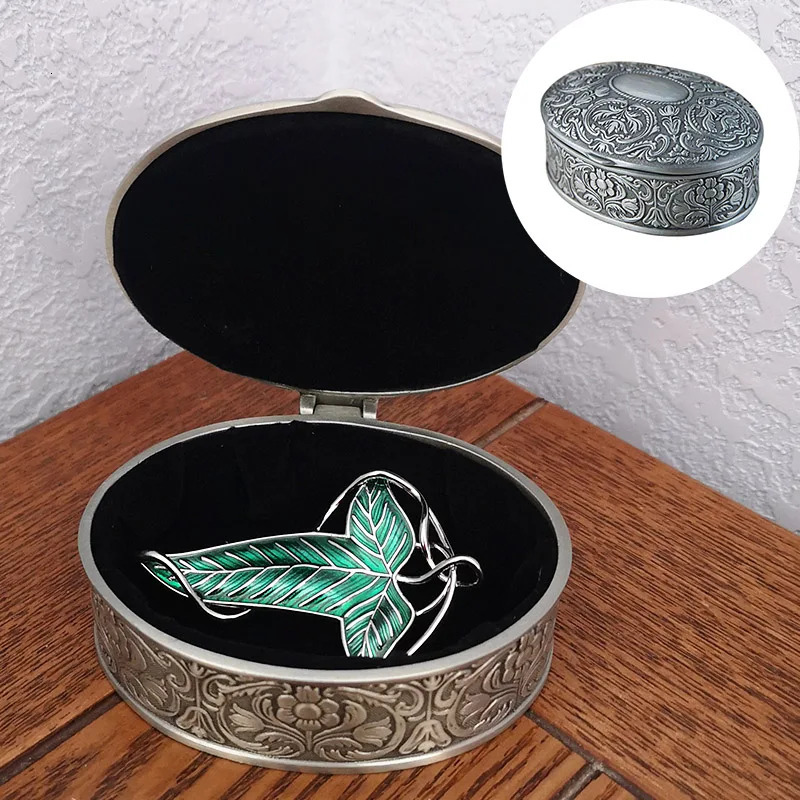 Pins Brooches Green Leaf Brooch Pin with Vintage Metal Box Set Fashion Jewelry Friends Birthday Gifts Fans Accessories 231208