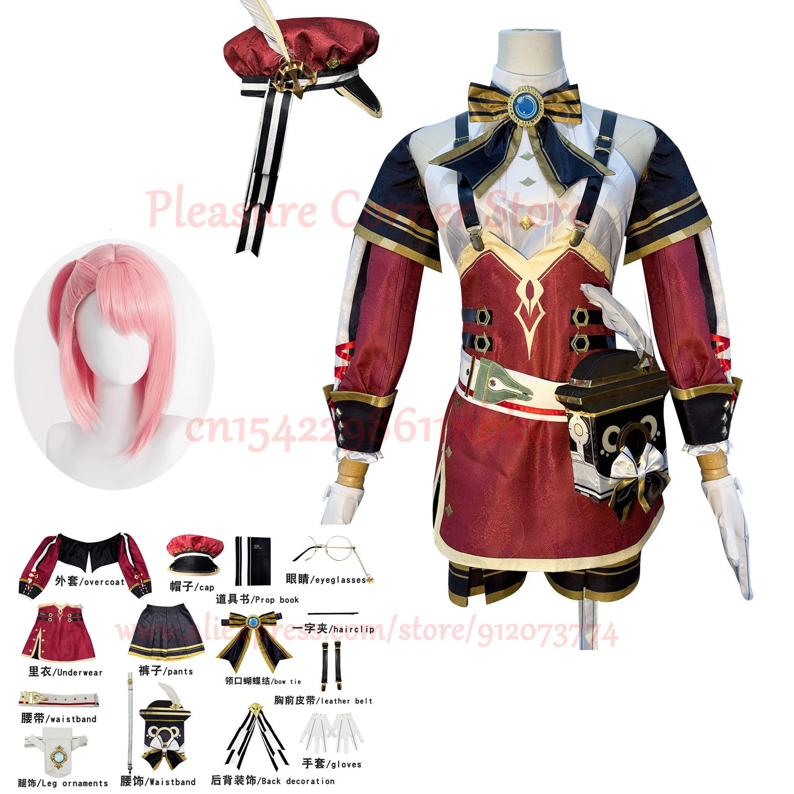 Anime Costumes Game Genshin Impact Charlotte Cosplay Costume Full Set Uniform Outfit Cosplay Charlotte Costume With Hat XS3XL In Stock 231208