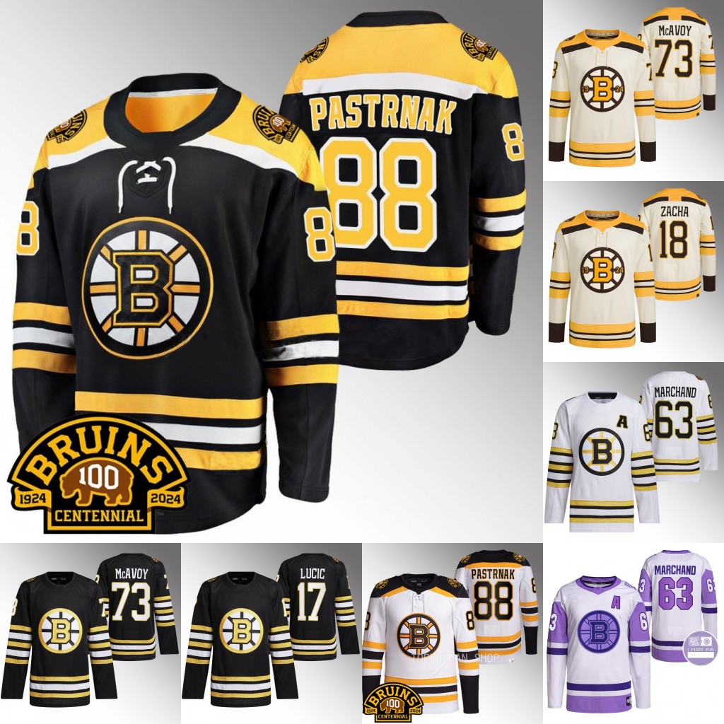 Boston David Pastrnak Bruins jerseys 100th Centennial Charlie McAvoy Pavel Zacha Brad Marchand Milan Lucic Patrice Bergeron Jake DeBrusk Krejci Hampus Lindholm
