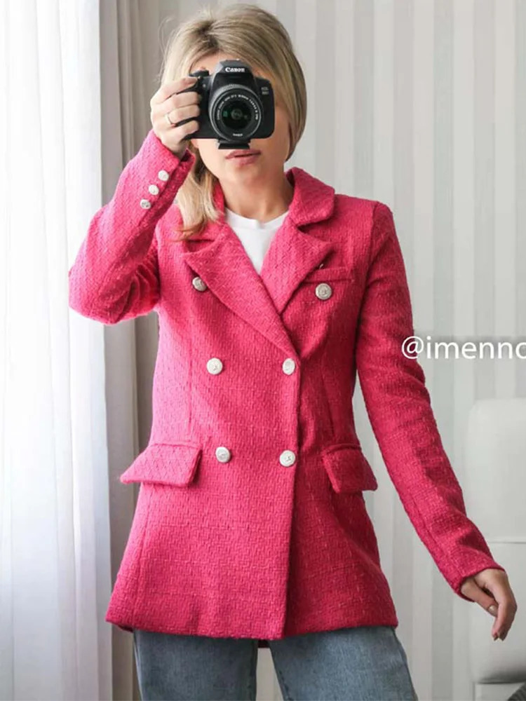 Womens Suits Blazers Klkxmyt Traf Womens Jacket Autumn LongSleeve DoubleBreasted Woollen Blazers Coat Woman Vintage Office Blaczer Tops 231208