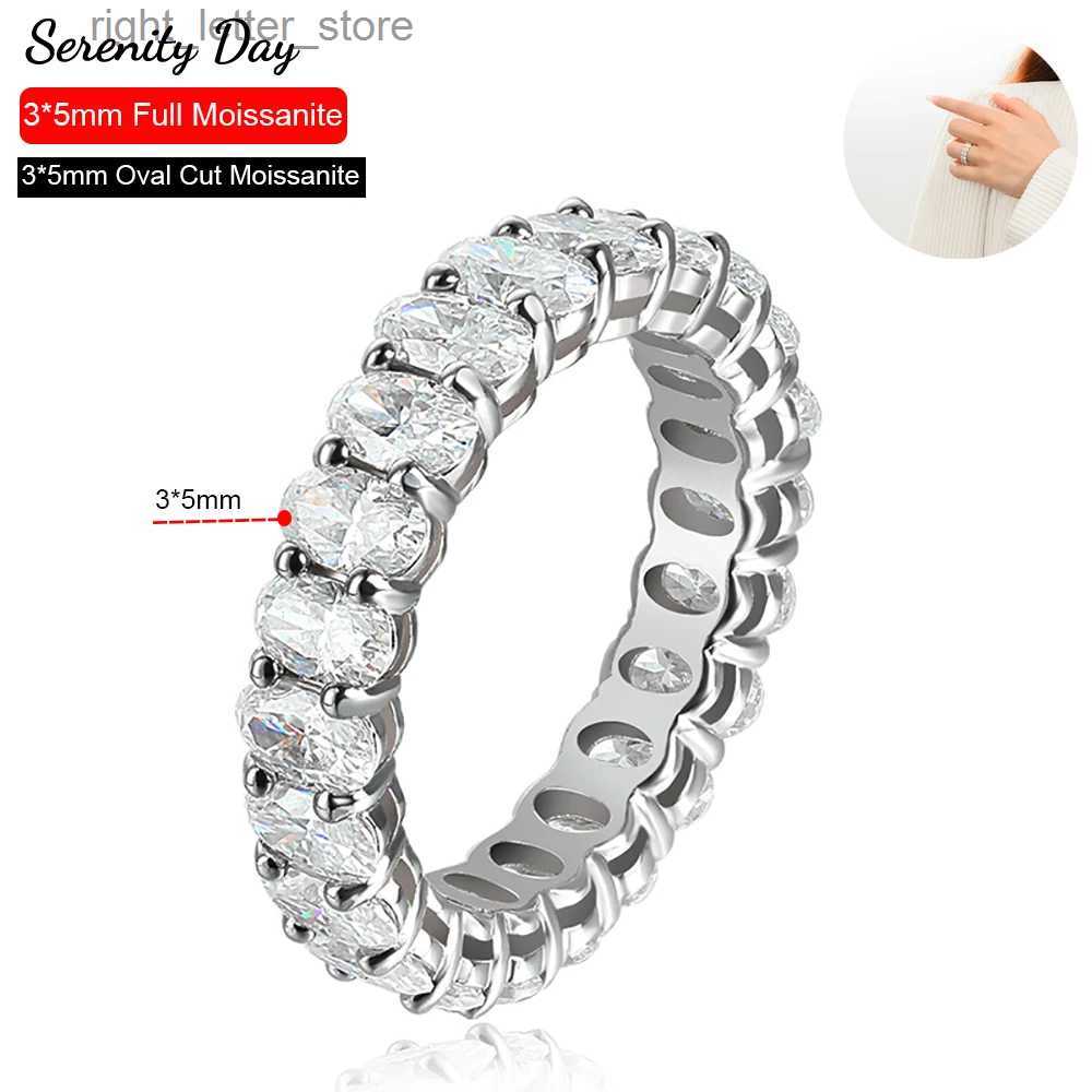 With Side Stones Serenity Day 6.6cttw Real D Color 3*5mm Oval Cutting Full Moissanite Row Rings For Women S925 Sterling Silver Bands Fine Jewelry YQ23