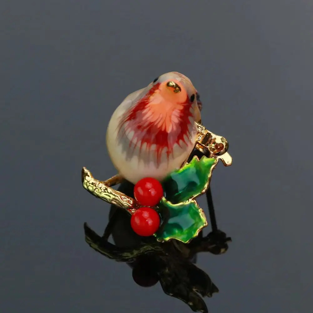 Pins Brooches 18K Gold Plated Enamel Birdie Bird Sparrow with Cherry Brooch 231208
