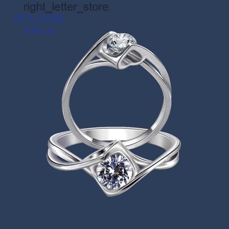 With Side Stones 925 Sterling Silver Ring Fine Jewelry Anniversary Wedding Rings for Girlfriend Main Stone Round 0.5ct D Color Moissanite YQ231209