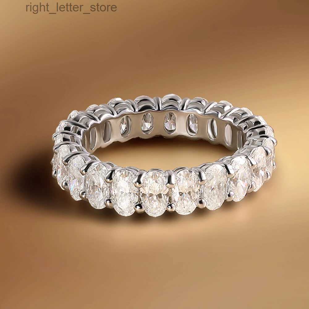 With Side Stones Serenity Day 6.6cttw Real D Color 3*5mm Oval Cutting Full Moissanite Row Rings For Women S925 Sterling Silver Bands Fine Jewelry YQ23