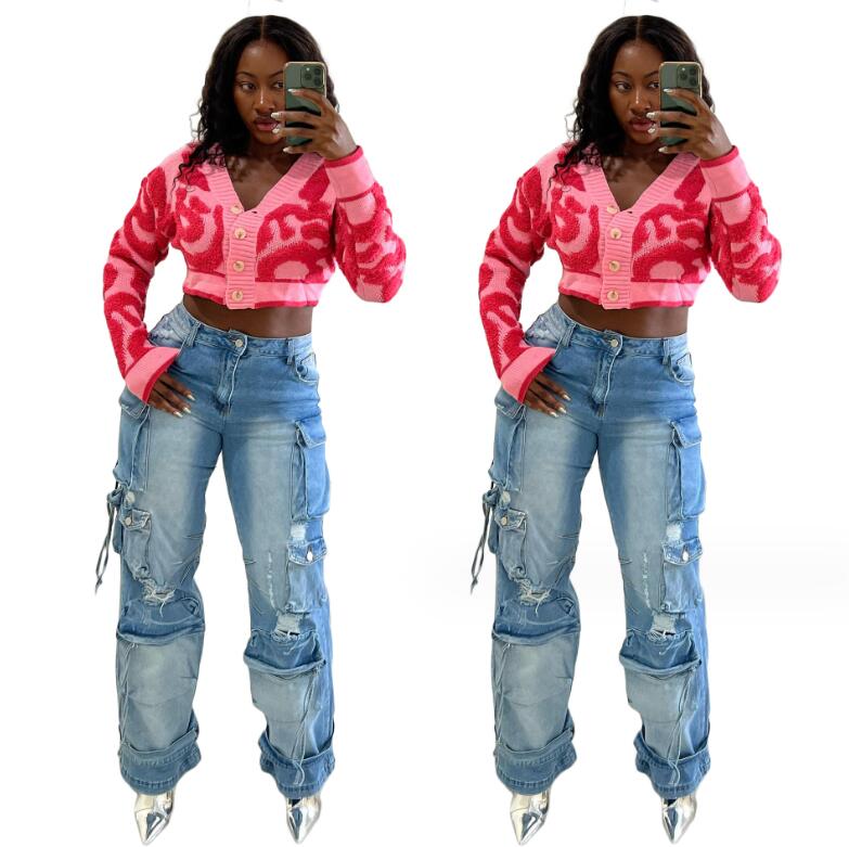 Women's Sweaters 2023 Autumn/Winter New Fashion Casual V-neck Slim Fit Women's Knitted Top