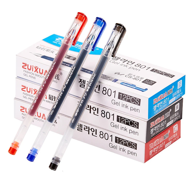 Gel Pens ZUIXUA 12pcs Gel Pen 0.38mm Black Blue Red Ink Pens Large Capacity Writing Smooth School Student Pens Office Stationery 231208