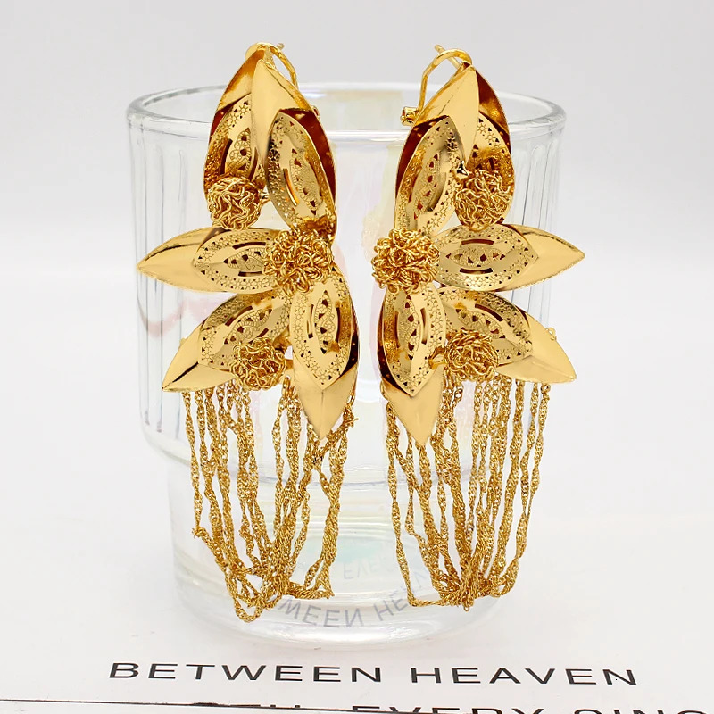 Dangle Chandelier Dangle Drop Earrings Nigerian Big Flower Tassel Hanging Earring Fashion Wedding Engagement Jewelry 231208