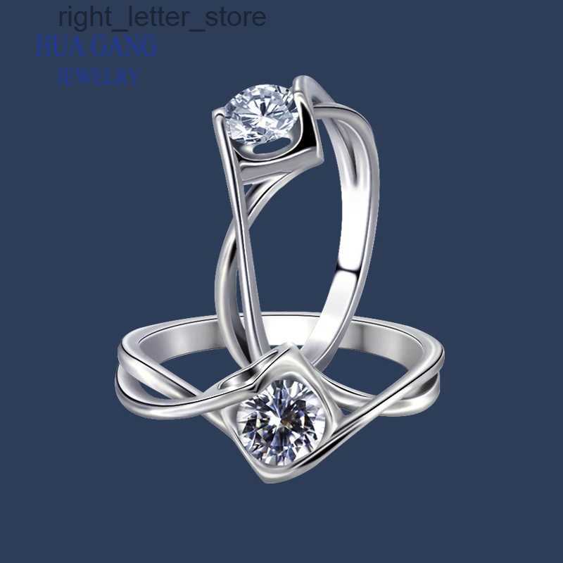 With Side Stones 925 Sterling Silver Ring Fine Jewelry Anniversary Wedding Rings for Girlfriend Main Stone Round 0.5ct D Color Moissanite YQ231209