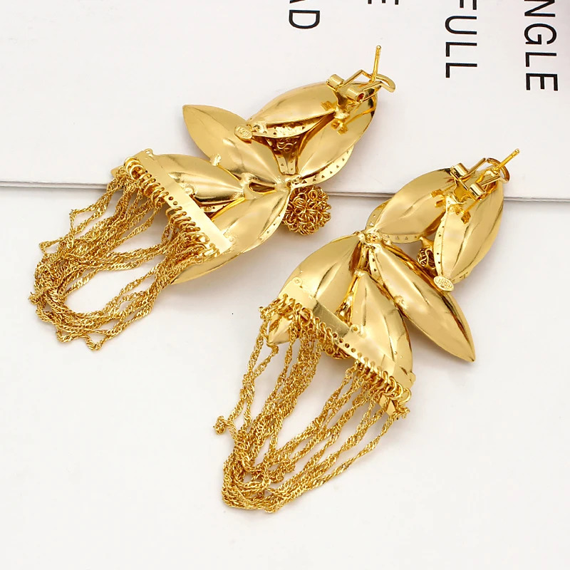 Dangle Chandelier Dangle Drop Earrings Nigerian Big Flower Tassel Hanging Earring Fashion Wedding Engagement Jewelry 231208