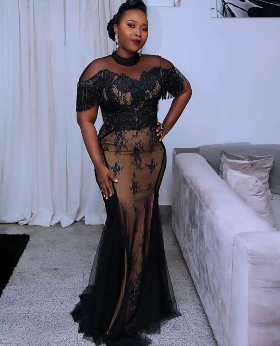 Evening Dresses Black Prom Gown Party Mermaid Beaded Applique Custom Zipper Lace Up Plus Size New Illusion High Neck Sleeveless Tulle Lace