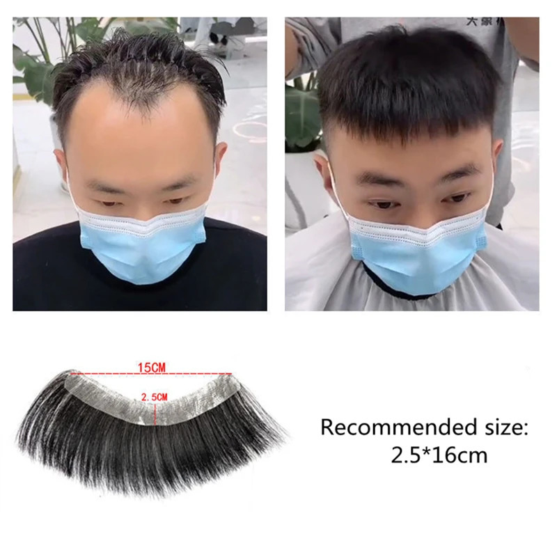Men's Children's Wigs Men's Toupee Human Short Hairpiece Natural Forehead Hairline Patch For Men V Style Front Male Remy Hair With Thin