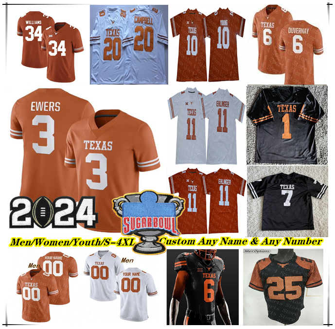 NCAA College Texas Longhorns Football Jersey Quinn Ewers Jaydon Blue Jonathon Brooks Xavier Worthy Maalik Murphy Jaylan Ford Derek Williams Jr Adonai Mitchell 4XL