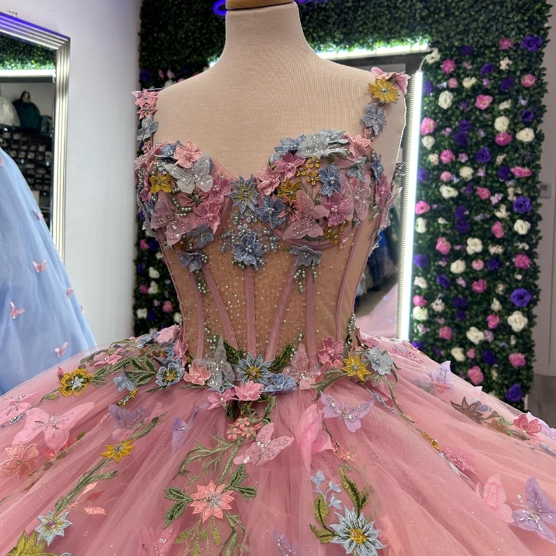 Pink Shiny Off The Shoulder Ball Gown Quinceanera Dresses For Girls Beaded Applique Bow Birthday Party Gowns Lace Up Back Sweet 15 16