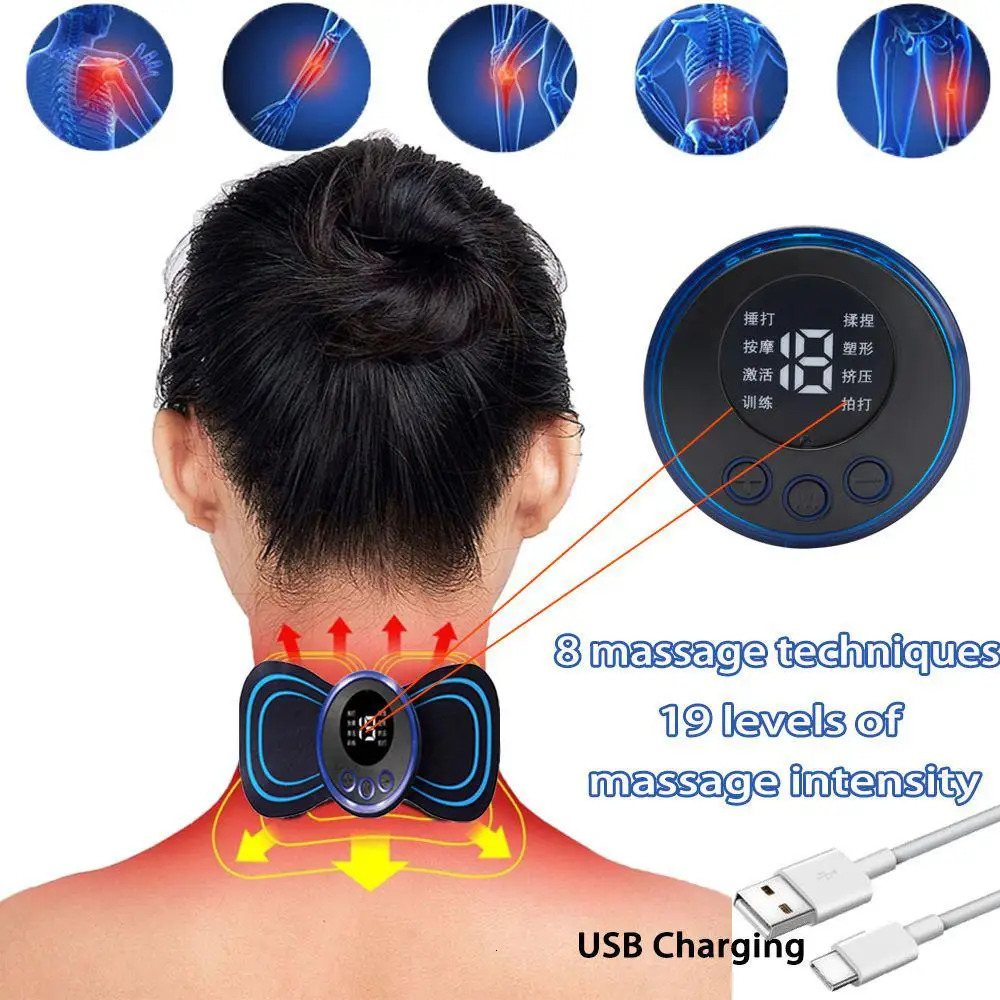 Portable Slim Equipment EMS Neck Massage LCD Display Electric Massager Cervical Neck Back Patch 8 Mode Pulse Muscle Stimulator Portable Relief Pain 23