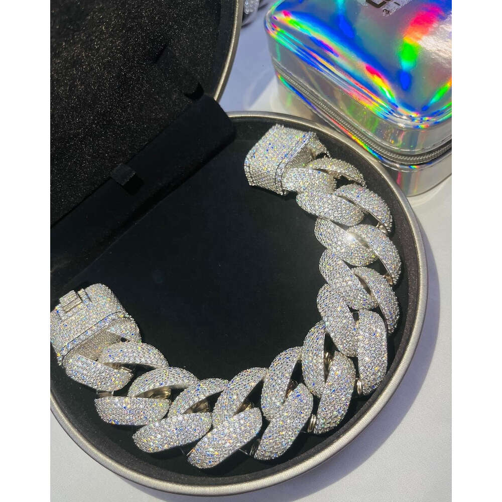 bracelet necklace mossanite Custom Heavy Vvs Moissanite Diamond Thick Cuban Link Chain Iced Out Hip Hop Rapper 925 Silver Necklace Bracelet Men