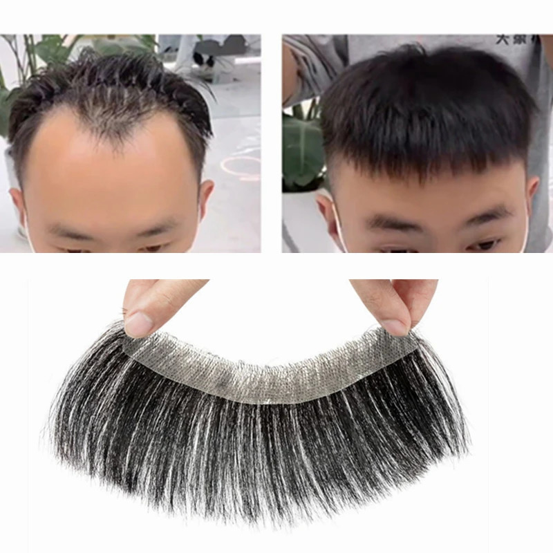 Men's Children's Wigs Men's Toupee Human Short Hairpiece Natural Forehead Hairline Patch For Men V Style Front Male Remy Hair With Thin
