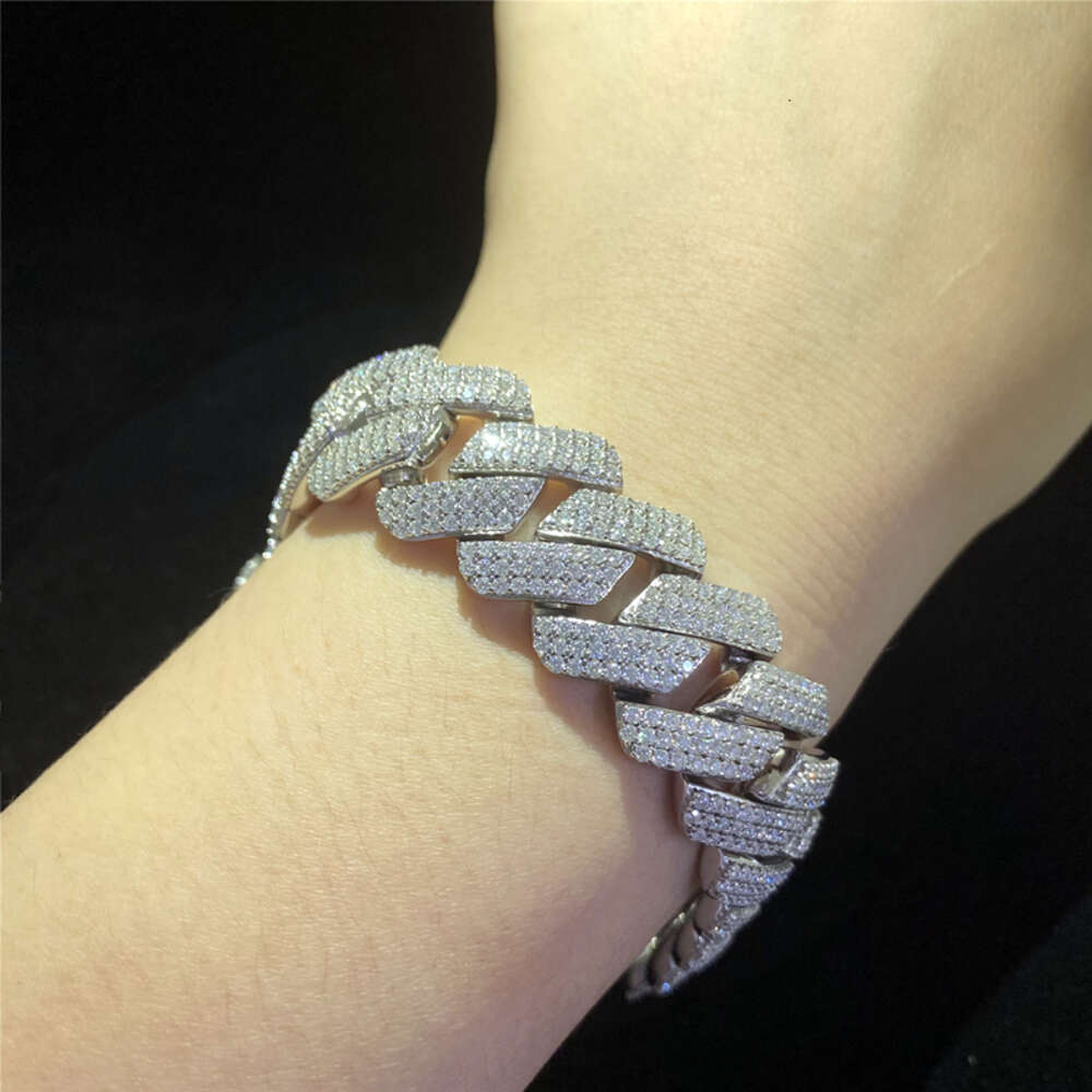 bracelet necklace mossanite Gold Plated Miami Iced Out Moissanite Diamond Cuban Chain 18mm Width 3 Rows Cuban Link Chain Bracelet Hip Hop Men Jewelry