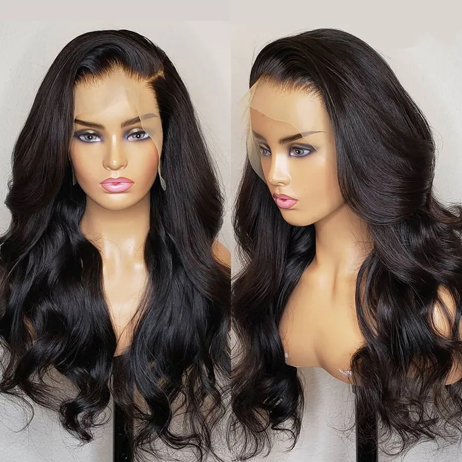 Transparent hd body wave full lace human hair wig ,Pre plucked full Hd 150% density relaxed wavy european raw virgin cuticle aligned hair wig