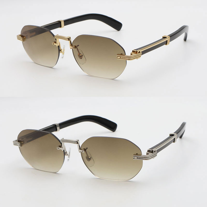 Luxury Rimless Mens Sunglasses Large Rectangle Designer Glasses Woman 0377 Original Black Buffalo Horn Sun Glasses Frames for Women lentes de sol