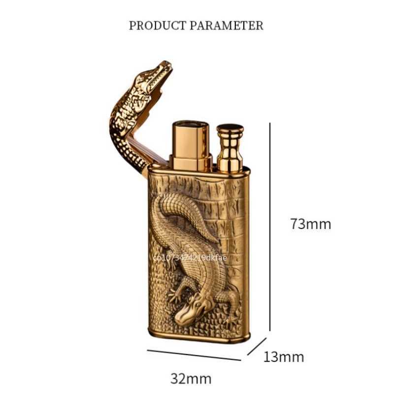 New 3D Relief Dragon Crocodile Double Fire Lighter Metal Windproof Jet Open Conversion No Gas Smoking Men's Gift W260202