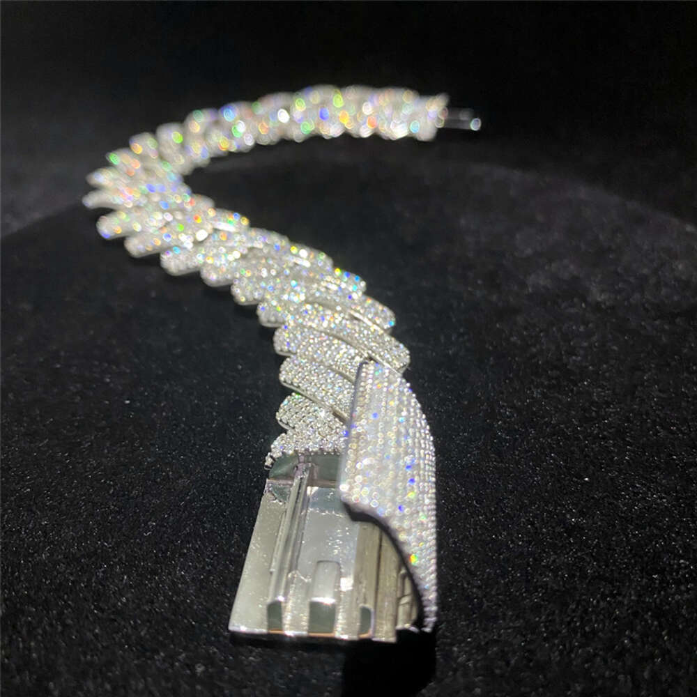 bracelet necklace mossanite Gold Plated Miami Iced Out Moissanite Diamond Cuban Chain 18mm Width 3 Rows Cuban Link Chain Bracelet Hip Hop Men Jewelry