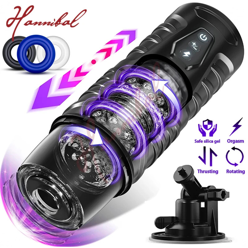 Masturbators Hannibal Automatic Male Masturbator 7 Thrusting Rotating Modes Mastubator Cup Electric Pocket Pussy Sex Toy For Men 231208