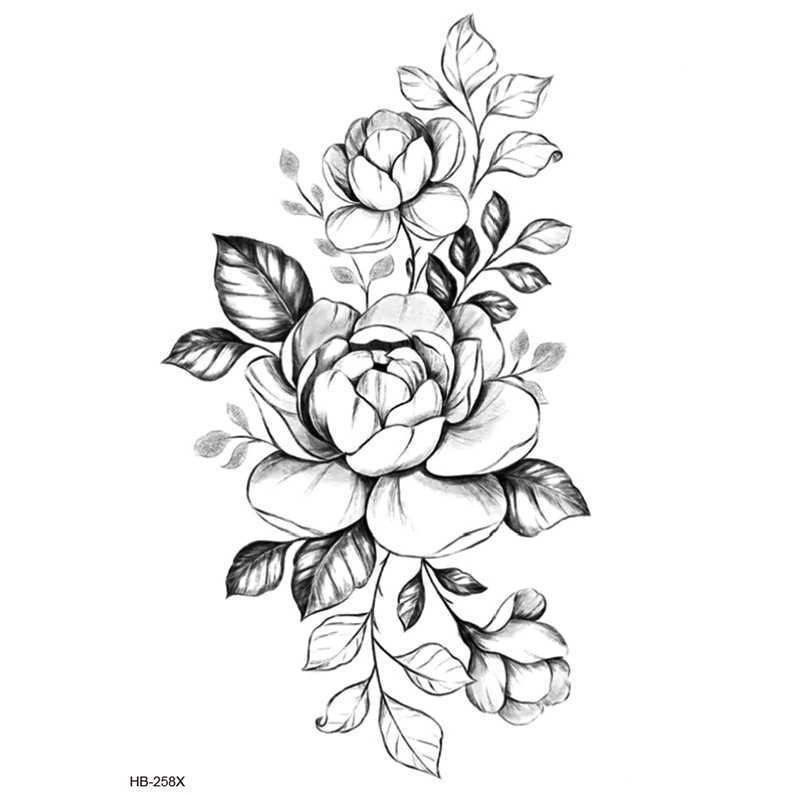 New Flower Arm Tattoo Sticker Waterproof Half Black and White Peony Set