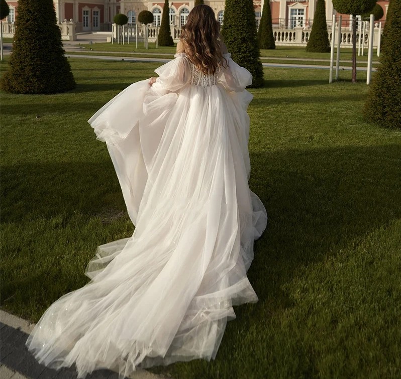 2024 Mordern Sweetheart Wedding Dress Off Shoulder Lace Appliques Puff Sleeves A Line Boho Bridal Party Gowns Custom Made Vestidos De Novia