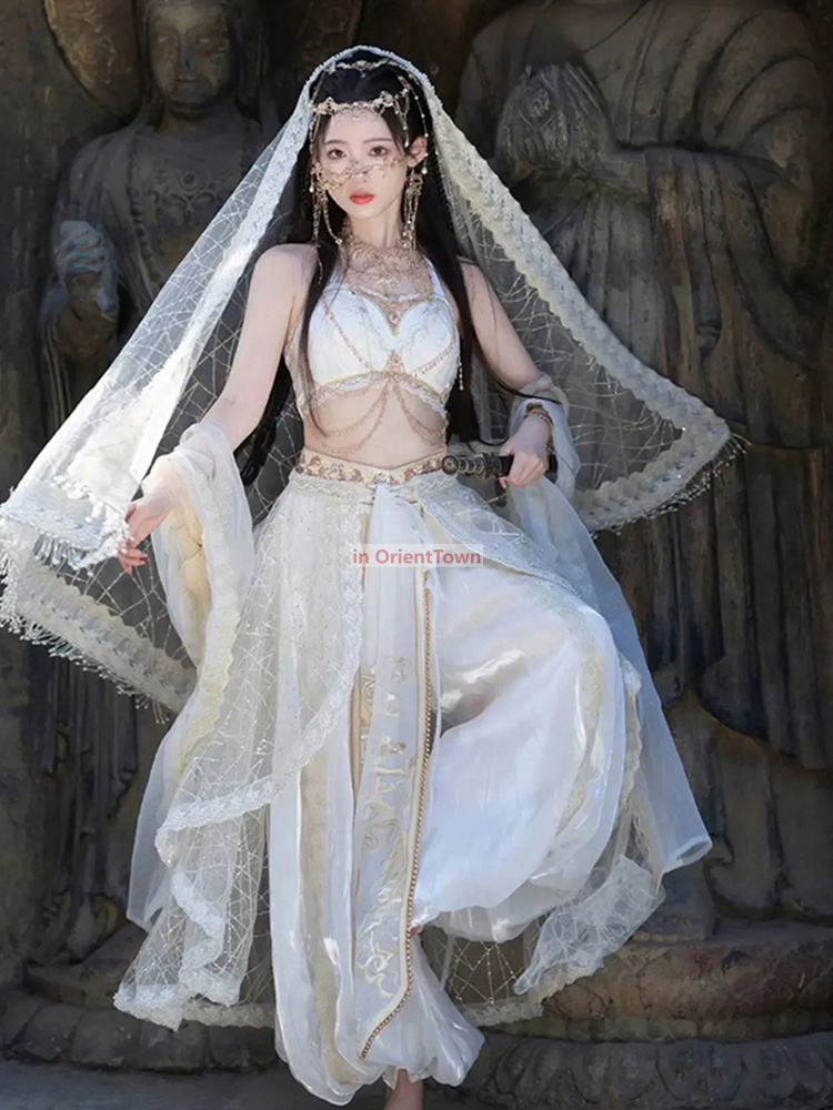 Exotic Trend Beauty Girl Dress From Ancient China Western Regions Suspenders Chest Pads Outfit Dunhuang Feitian Dance Costume