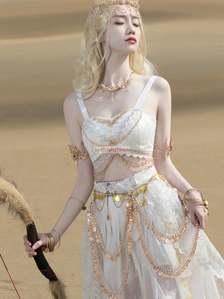 Exotic Trend Beauty Girl Dress From Ancient China Western Regions Suspenders Chest Pads Outfit Dunhuang Feitian Dance Costume