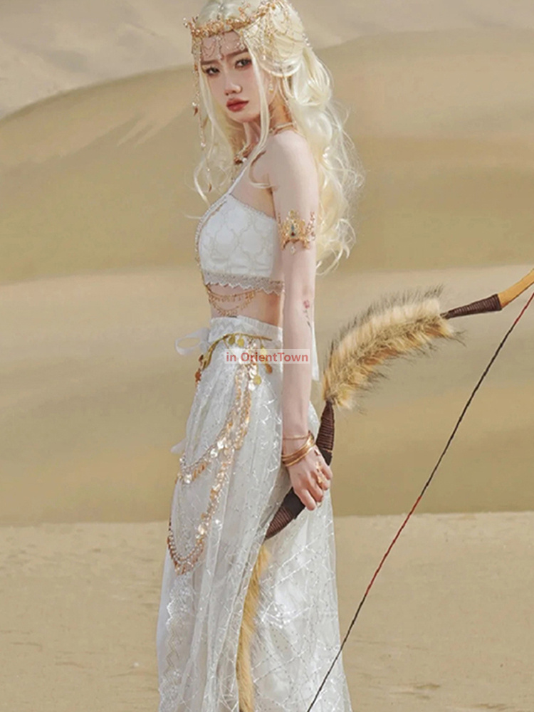 Exotic Trend Beauty Girl Dress From Ancient China Western Regions Suspenders Chest Pads Outfit Dunhuang Feitian Dance Costume