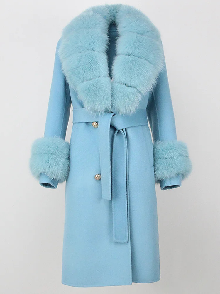 Women's Fur Faux Fur OFTBUY Winter Jacket Women Long Natural Wool Blends Cashmere Real Fur Coat Double Breasted Belt Warm Streetwear Fashion 2312