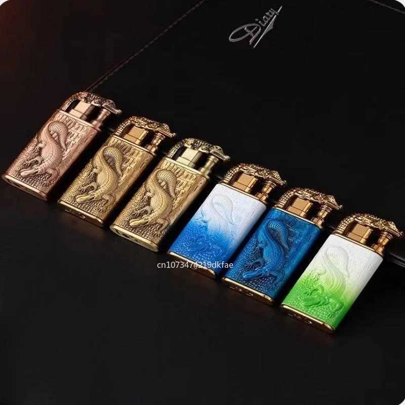 New 3D Relief Dragon Crocodile Double Fire Lighter Metal Windproof Jet Open Conversion No Gas Smoking Men's Gift W260202