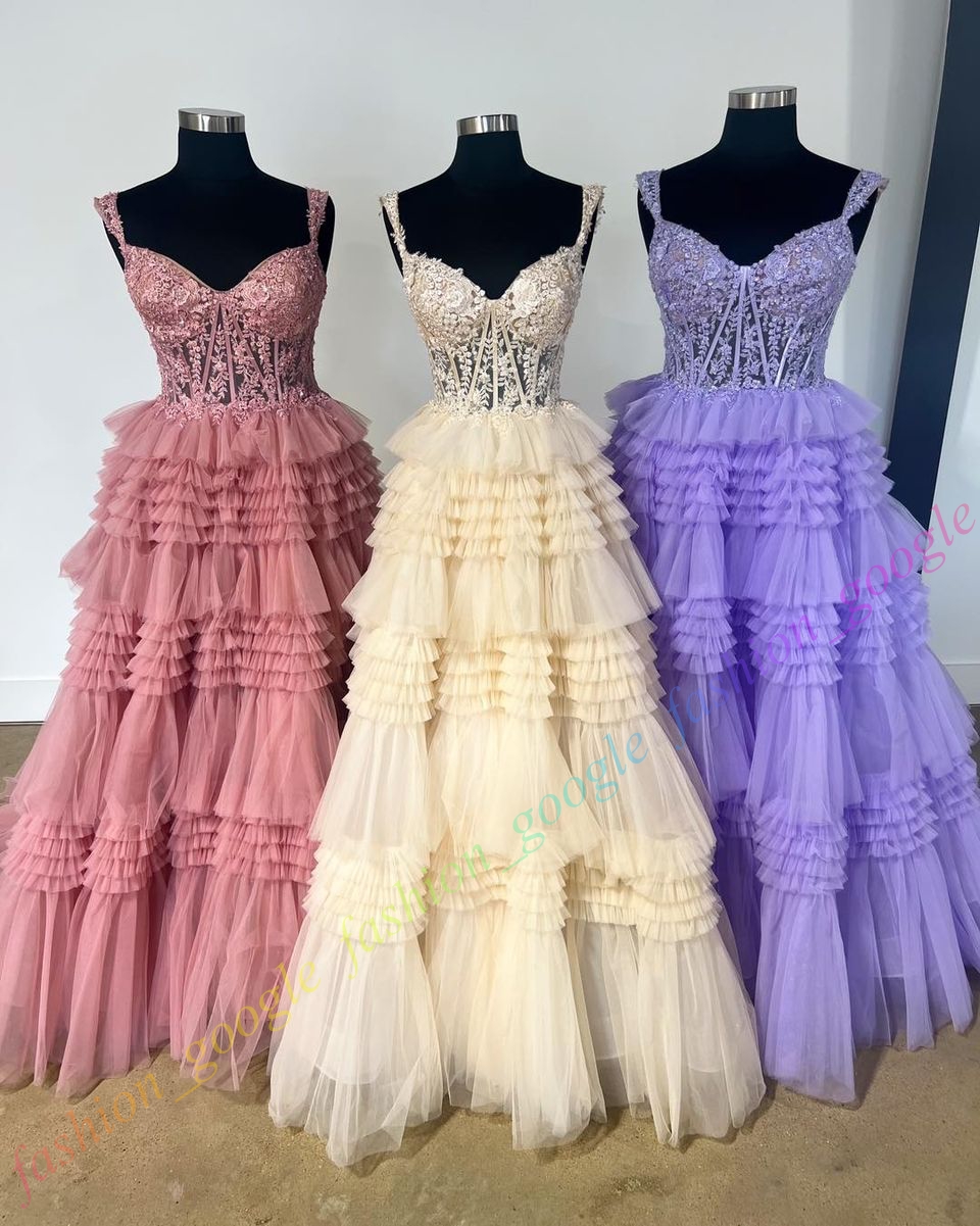 Tulle Ruffle Formal Party Dress 2k26 Lace Applique Corset Bodice Lady Pageant Prom Evening Event Hoco Gala Cocktail Red Carpet Dance Gown Photoshoots 
