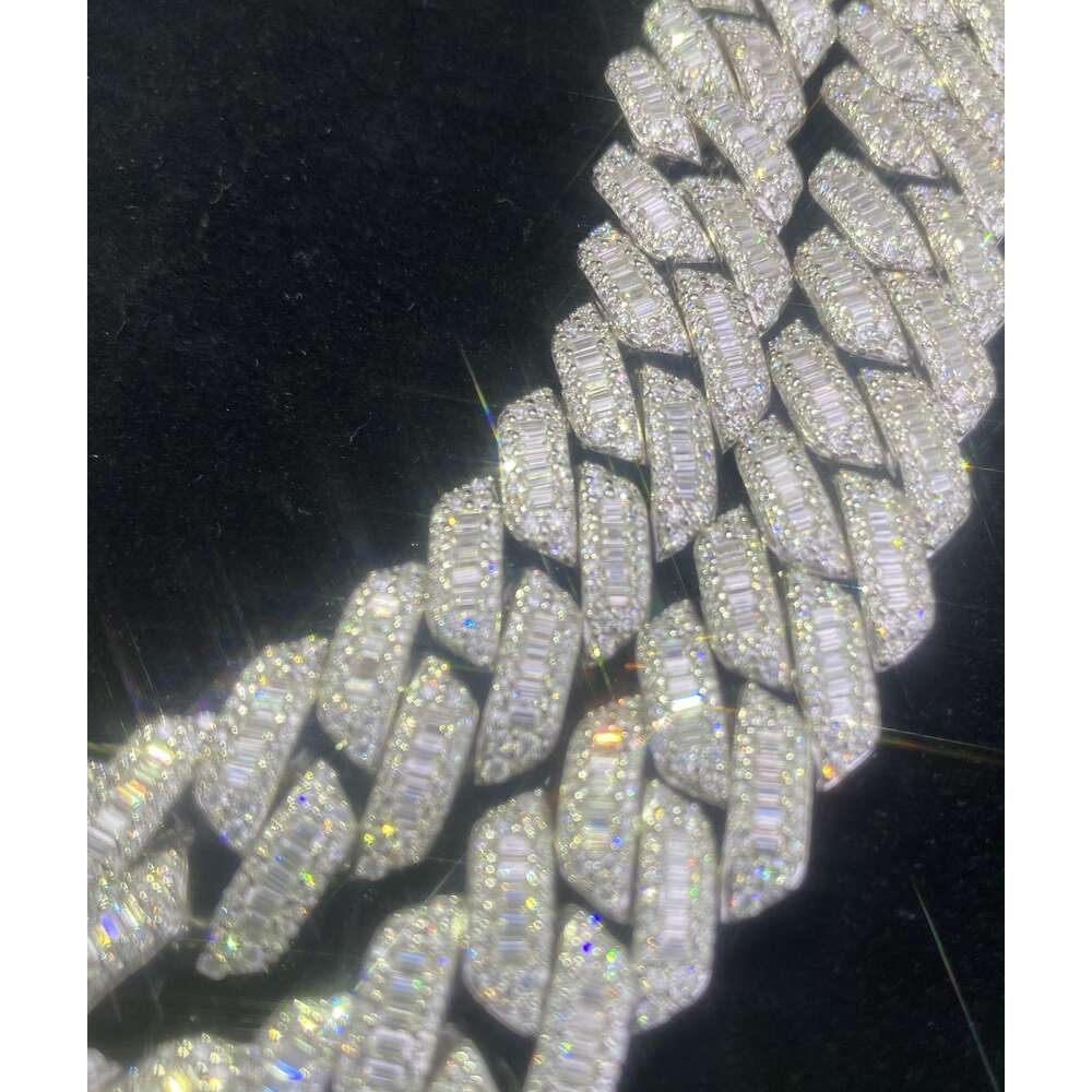 necklace moissanite chain Selling 18mm T square 925 silver inset Moissanite hip hop Cuban chain Mai Ah secret chain simulation drill collar