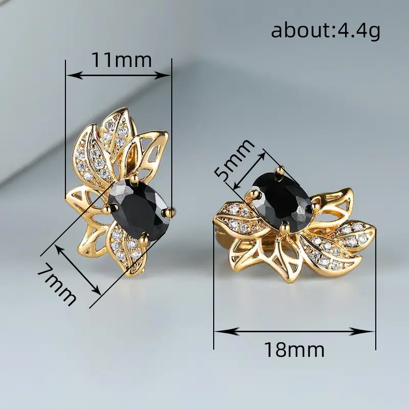Designer Women's Earrings Classic Crystal Flower Earrings Black Zircon Gold Leaf Earrings Fashion Jewelry