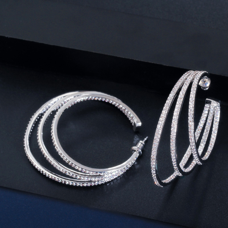 2023 Top Sell Sparkling Clip Earrings Luxury Jewelry 925 Sterling Silver Three Rows Pave 5A Cubic Zircon CZ Diamond Gemstones Party Eternity Women Big