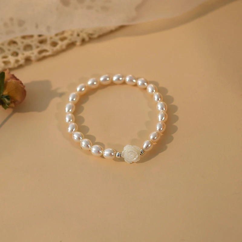 Beaded ASHIQI Natural Freshwater Pearl Shell Flower Bracelet 925 Sterling Silver Fashion Jewelry for Girl 231208