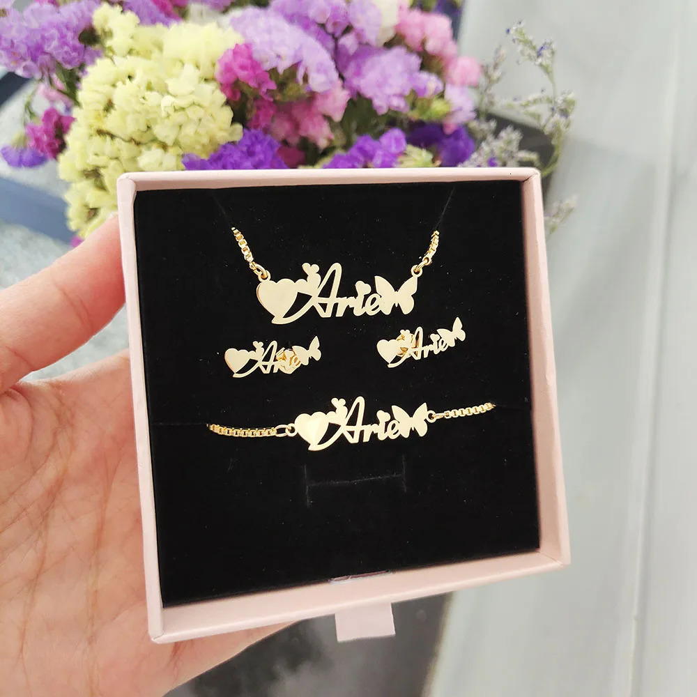 Pendant Necklaces DODOAI Jewelry Sets Stainless Steel Custom Jewelry With Box Chain Nameplate Necklace/Earrings/Bracelet/Ring Gift For Women /Kid 2312