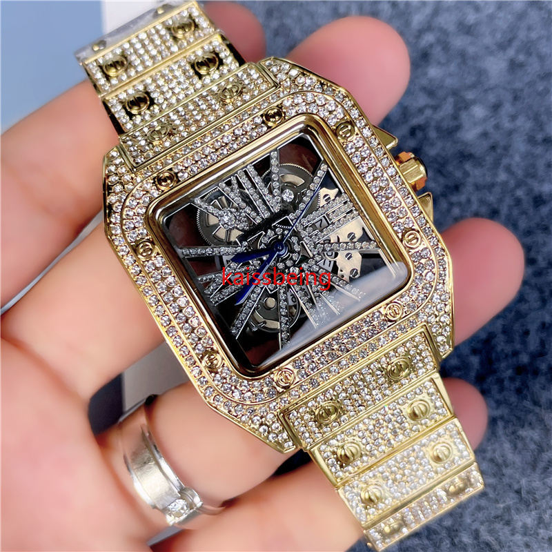 Diamond Dial Watches The Latest Men Hip Hop Watch In Silver Case Iced Out Large Diamond Bezel Quartz Movement Wristwatch Shiny Good
