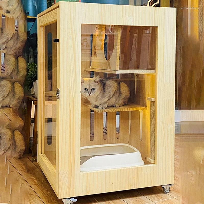 Cat Carriers Modern Solid Wood Villa House Large Free Space Cage Indoor Portable Transparent Supply Bilayer