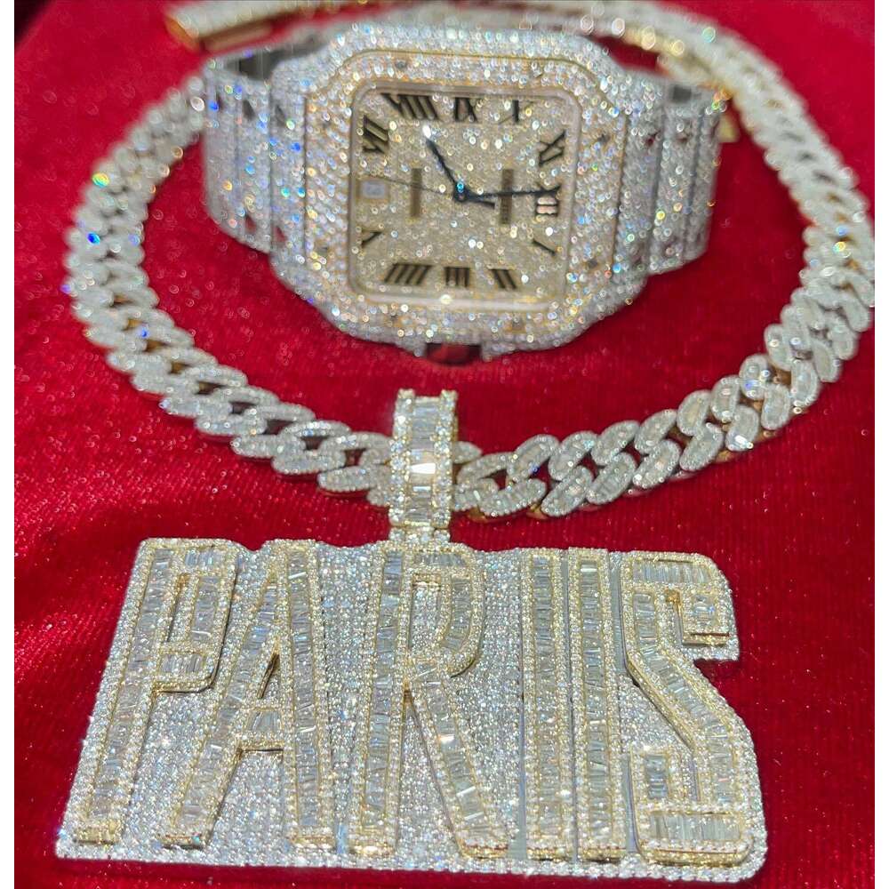 Custom Iced Out Baguette p Sier Vvs Moissanite Hip Hop Men 2.5 Inches Letter Pendant