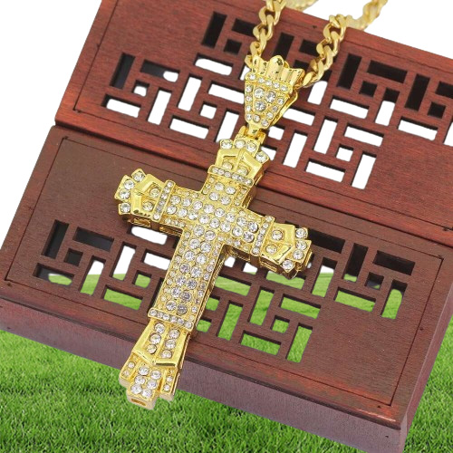 hip hop cross diamonds pendant necklaces for men Religious golden silver luxury necklace Stainless steel Cuban chain jewelry