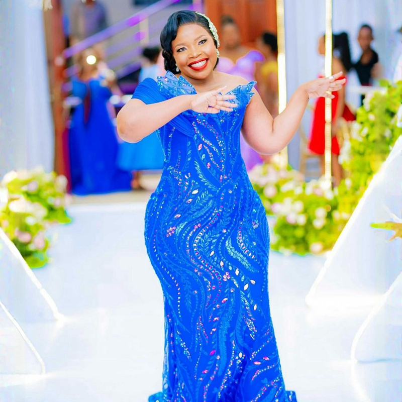 Plus Size Aso Ebi Evening Dresses Mermaid Blue One Shoulder Promdress for Black Women Lace Tulle Prom Birthday Party Gowns Second Reception Engagement