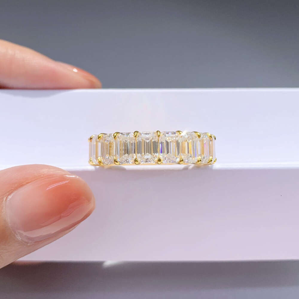 Hailer GRA 3x5mm 0.5ct full dias yellow gold wedding band emerald cut moissanite eternity ring
